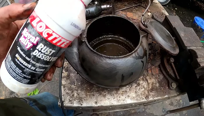 Apply Naval Jelly (a strong acid rust remover) to remove stubborn rust in crevices. Rinse thoroughly with soapy water afterward to neutralize the acid.