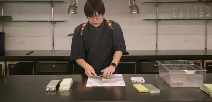 Sharpen the dominant side: Switch your grip (thumb on heel, index finger on spine). Use the two-penny trick for angle guidance and push straight up, releasing pressure when coming down. Work in sections.