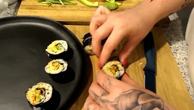 Shape the sushi pieces gently and serve.