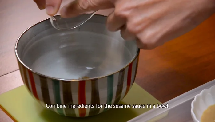 Combine sesame sauce ingredients in a bowl and whisk until smooth.