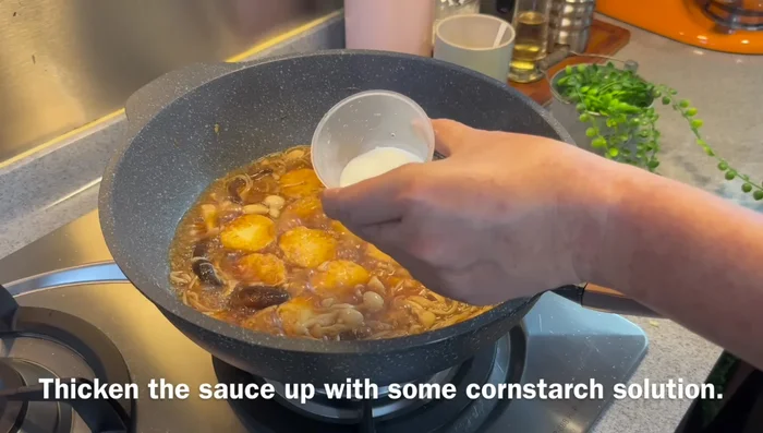 Thicken the sauce with a cornstarch slurry (optional).