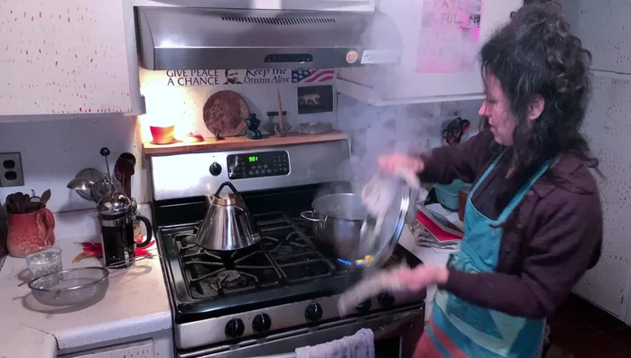 Immediately transfer the blanched myoga to a bowl of ice water to stop the cooking process.