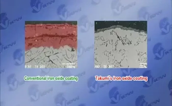 Microscopic view: conventional vs. Takumi's anti-rust coating