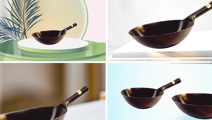 Japanese carbon steel wok with wooden handle