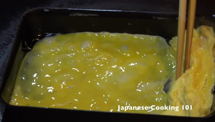 Repeat steps 3-5 until all the egg mixture is used. Ensure the egg is cooked but not dry.