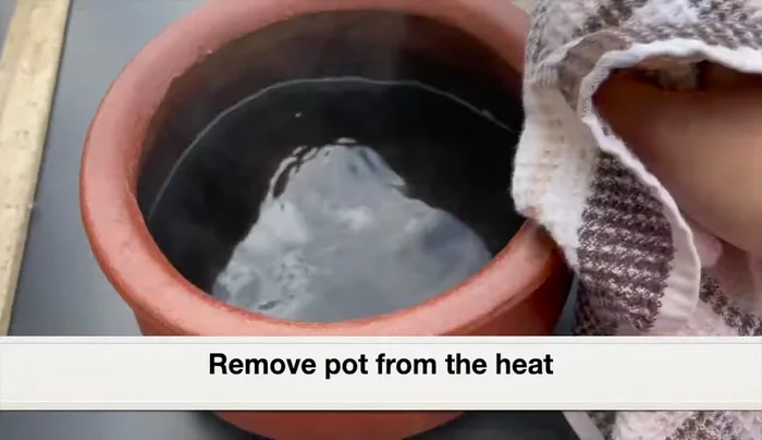 Discard water and final wash: Discard the hot water and give the pots a final wash under running water. (323.759)