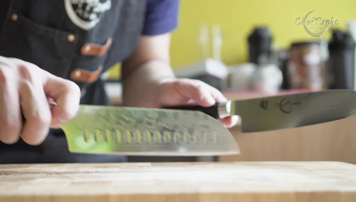 Person holding Santoku knife