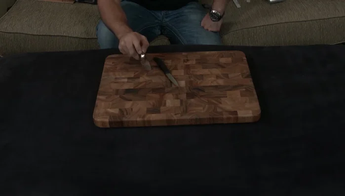 Shun & Victorinox knives on cutting board
