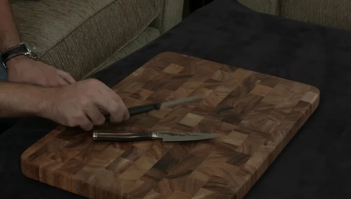 Shun Premier knife on cutting board