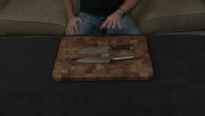 Wüsthof Ikon and Global G48 Santoku knives