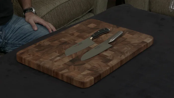 Global and Ikon knives on cutting board