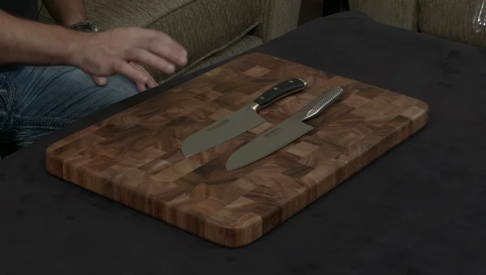 Global and Ikon knives on cutting board