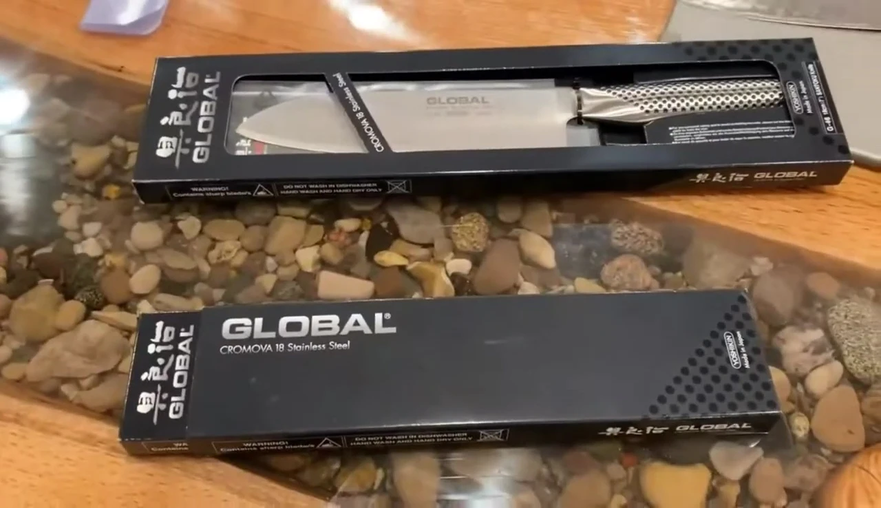 Global knives in their boxes