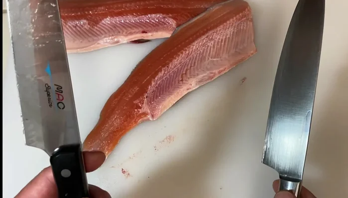 MAC knife filleting salmon