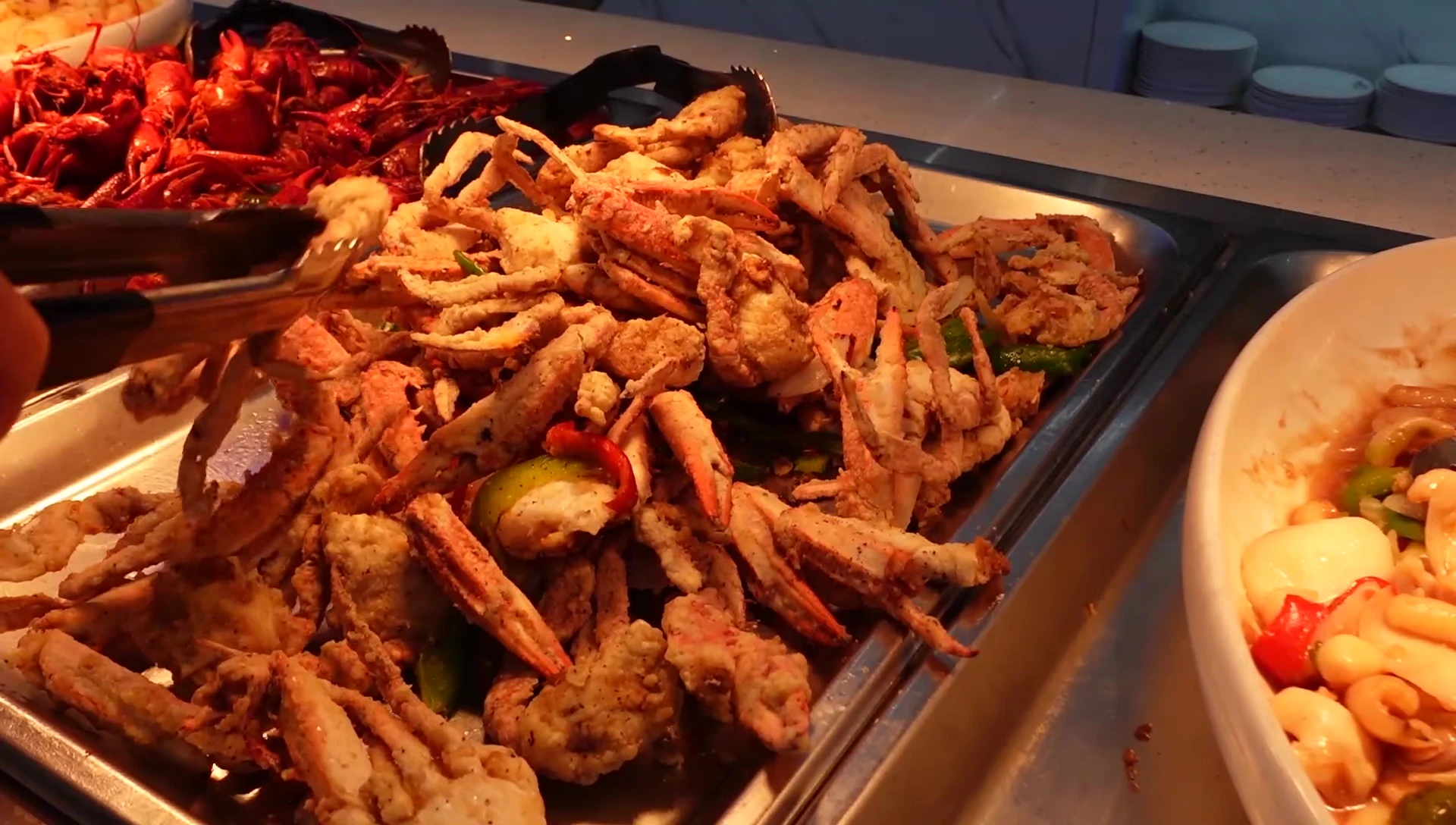 Salty snow crab legs on buffet