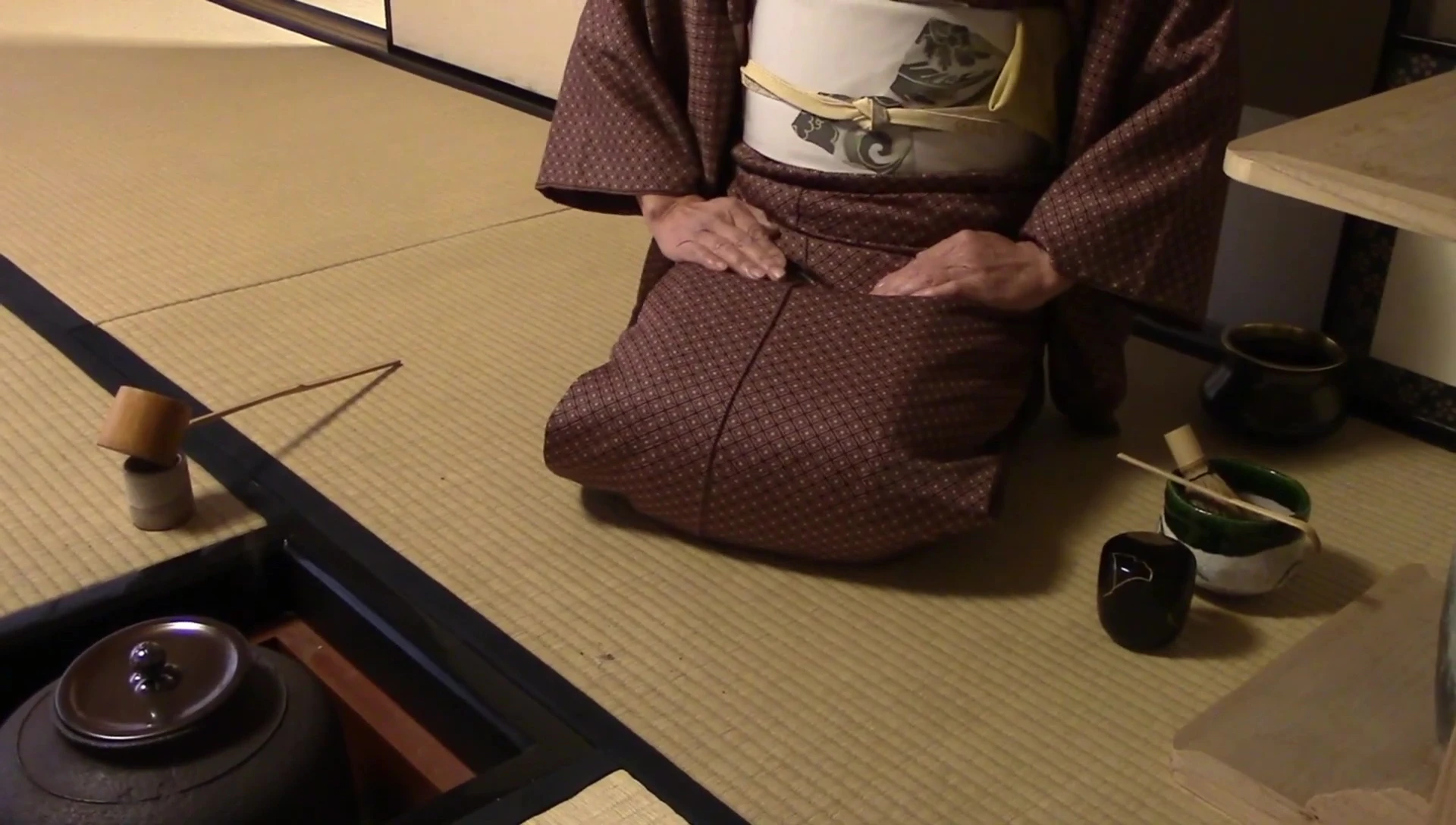 Japanese tea ceremony tools and setting