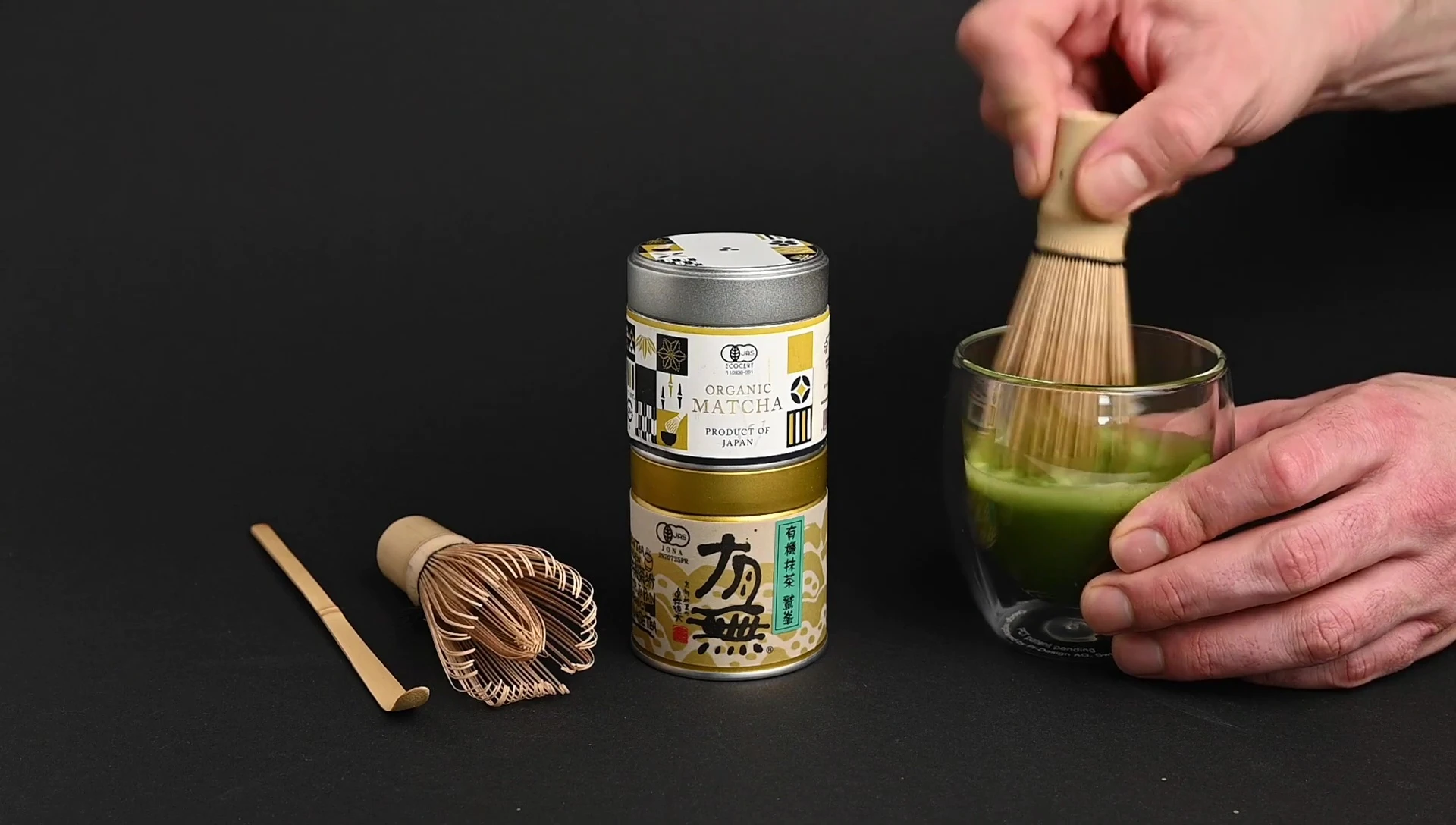 Making matcha: whisk, bowl, tea