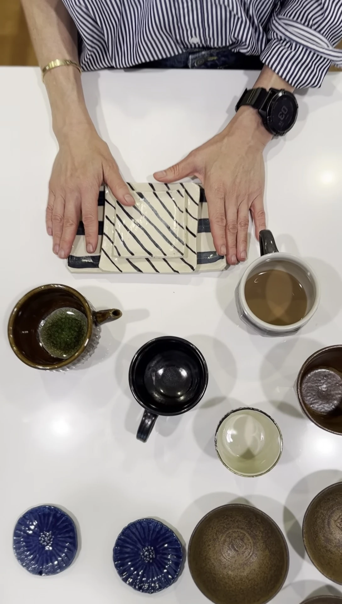 Artisan Japanese striped dishes and bowls