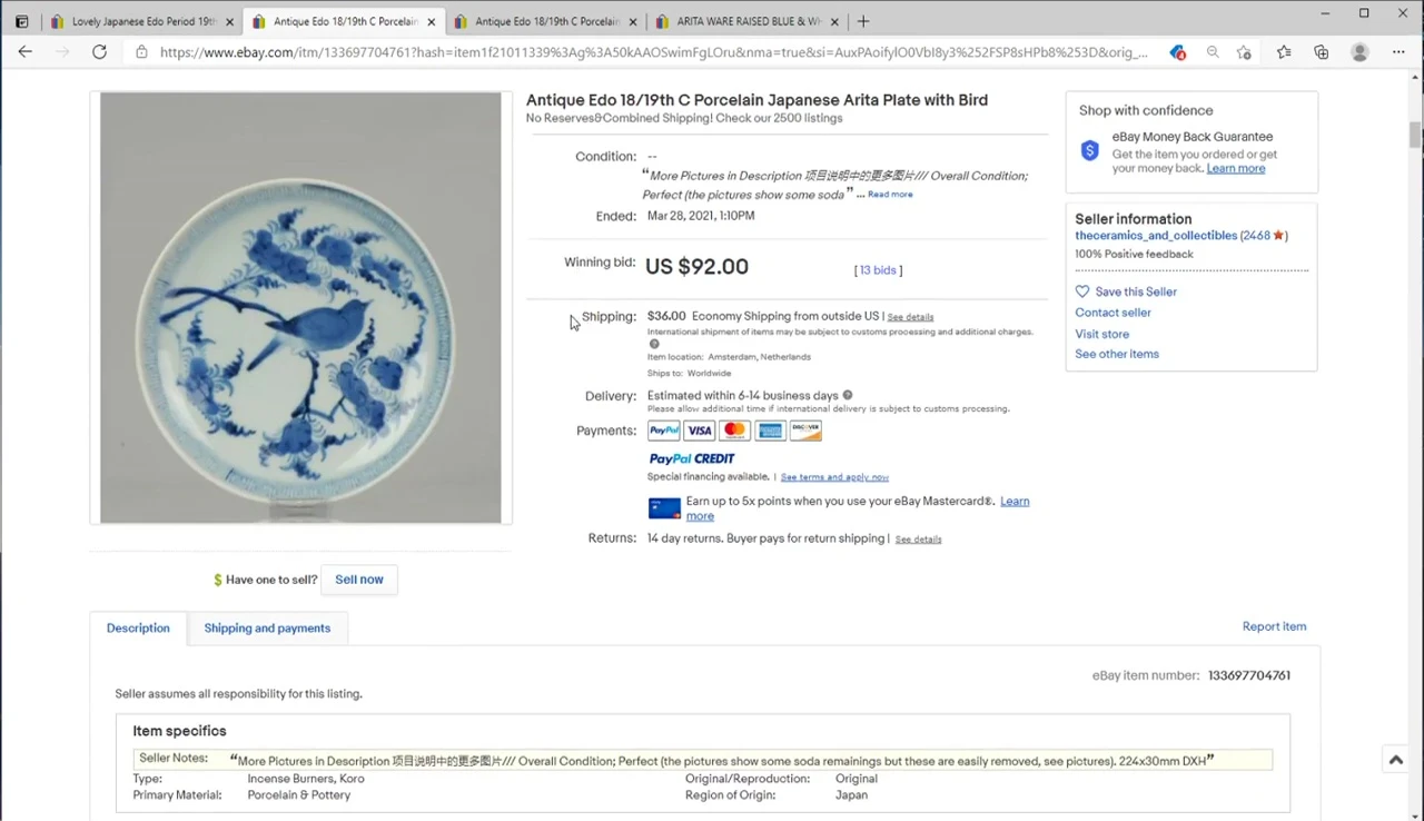 Antique Japanese plate with bird