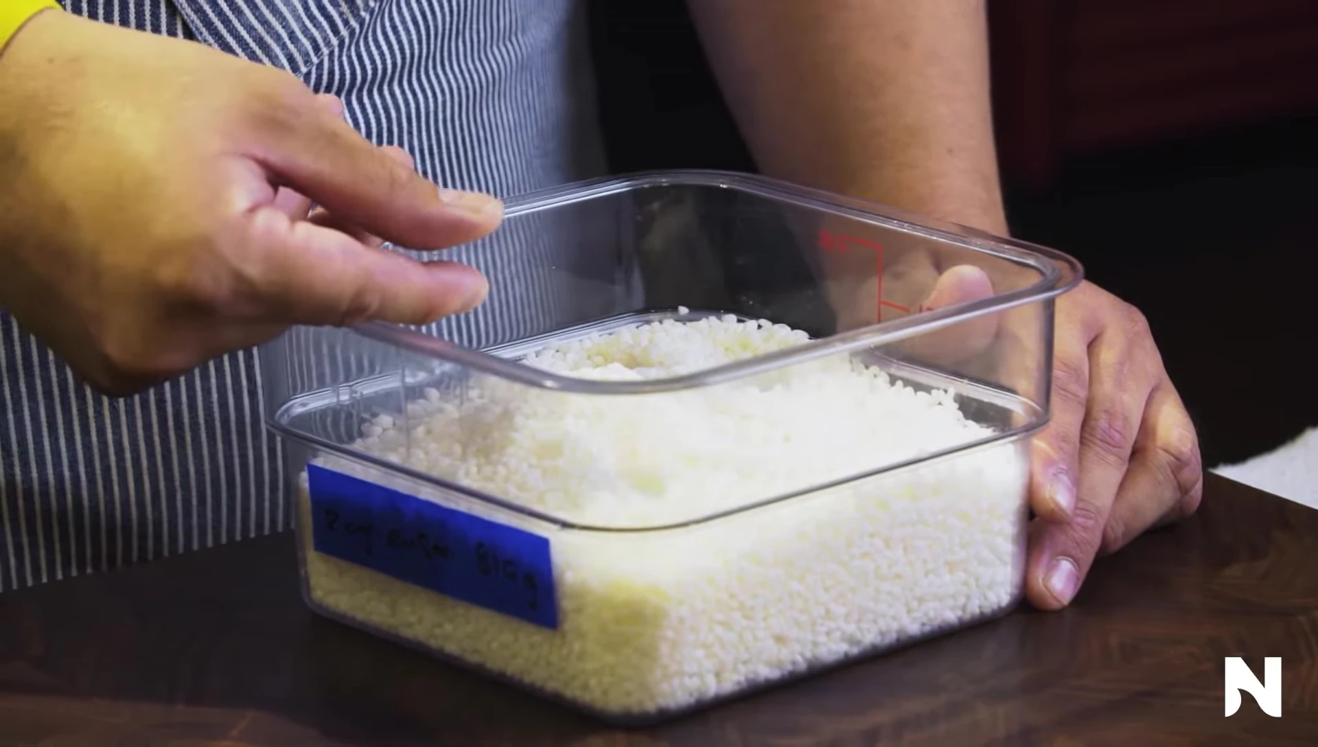 Soaked Satsuki rice in a container