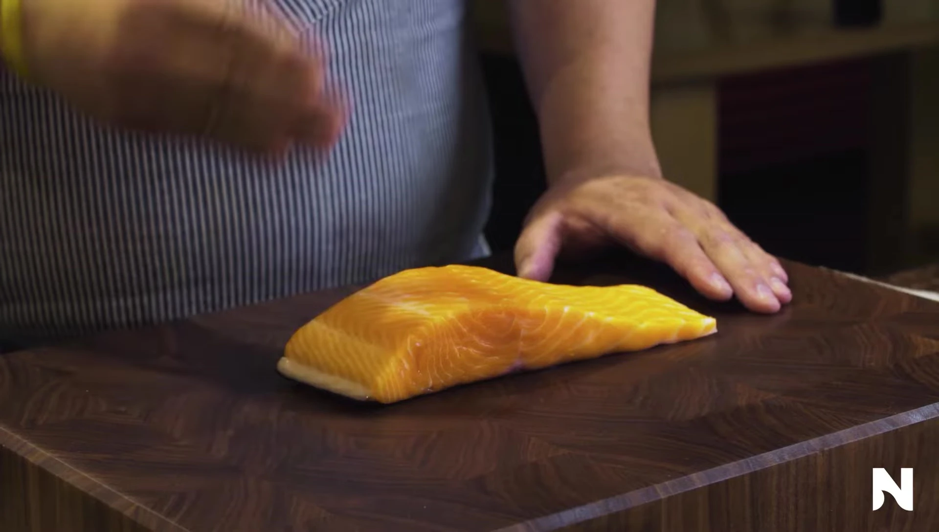 Preparing King salmon for grilling.