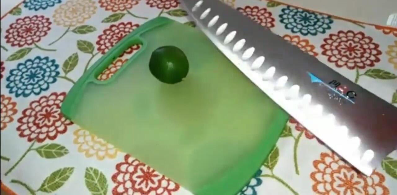 Detail shot of the Mac knife's blade and dimples