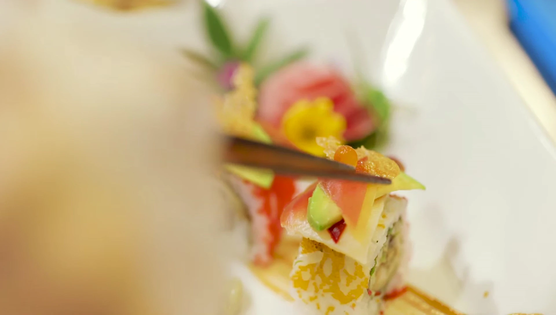 Close-up of gourmet sushi roll