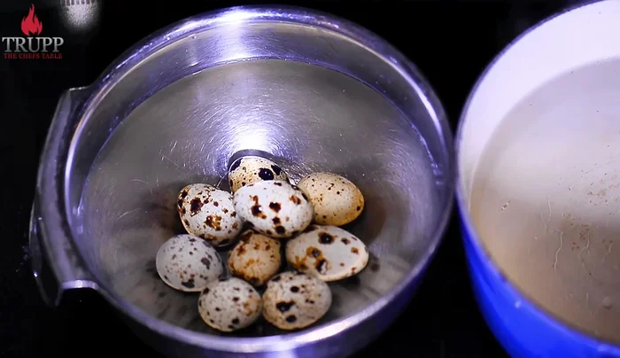 Once the egg whites are cooked, immediately transfer eggs to ice water for a temperature shock, making peeling easier.