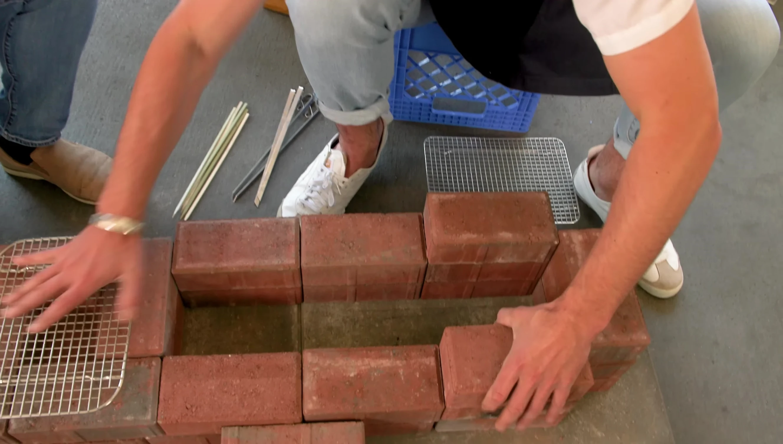DIY brick grill with zoned cooking areas