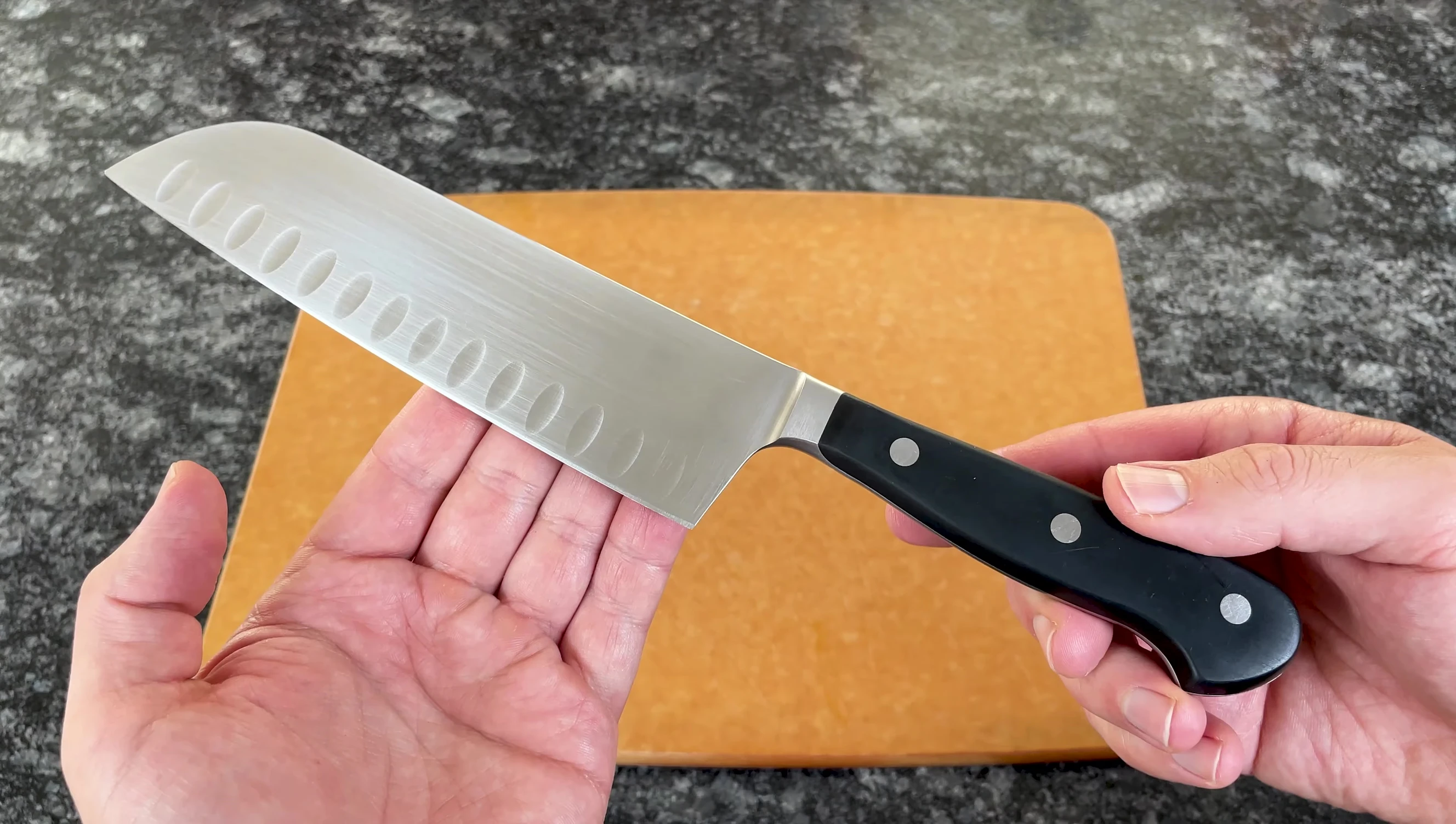 Example of a hybrid knife, combining Japanese and German features