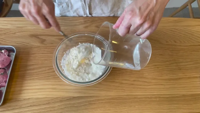 Make the batter by mixing flour and water until it reaches a custard-like consistency.