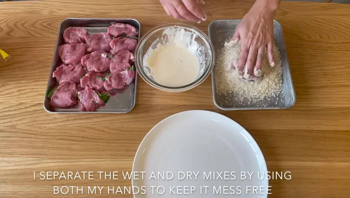 Dip each pork fillet into the batter, then coat thoroughly with panko breadcrumbs.