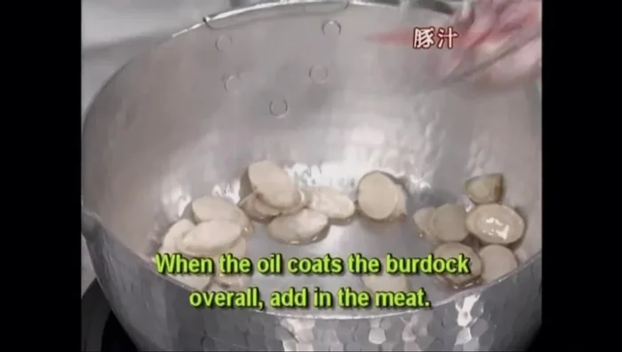 Add the pork and stir-fry until the color changes.