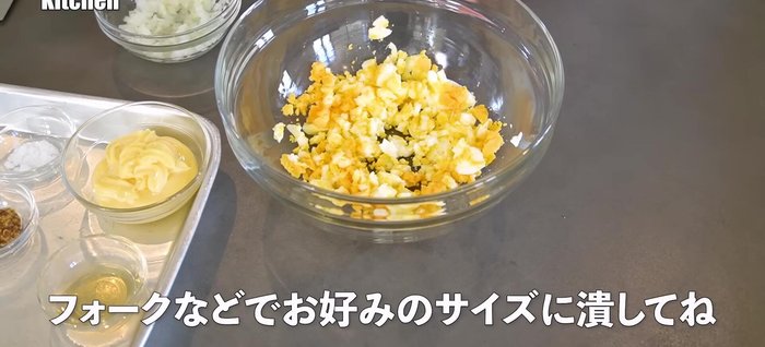 Make the tartar sauce: Mix mashed eggs, chopped onion, mayonnaise, vinegar, sugar, and mustard. Adjust seasoning to taste.