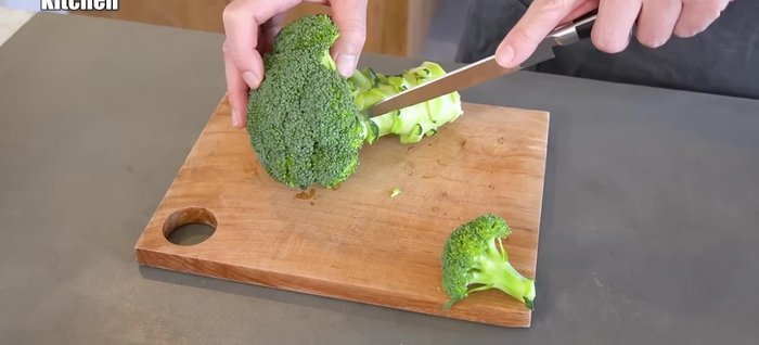 Cut broccoli into pieces, using as much of the stem as possible. Peel off the tough skin from the stems.