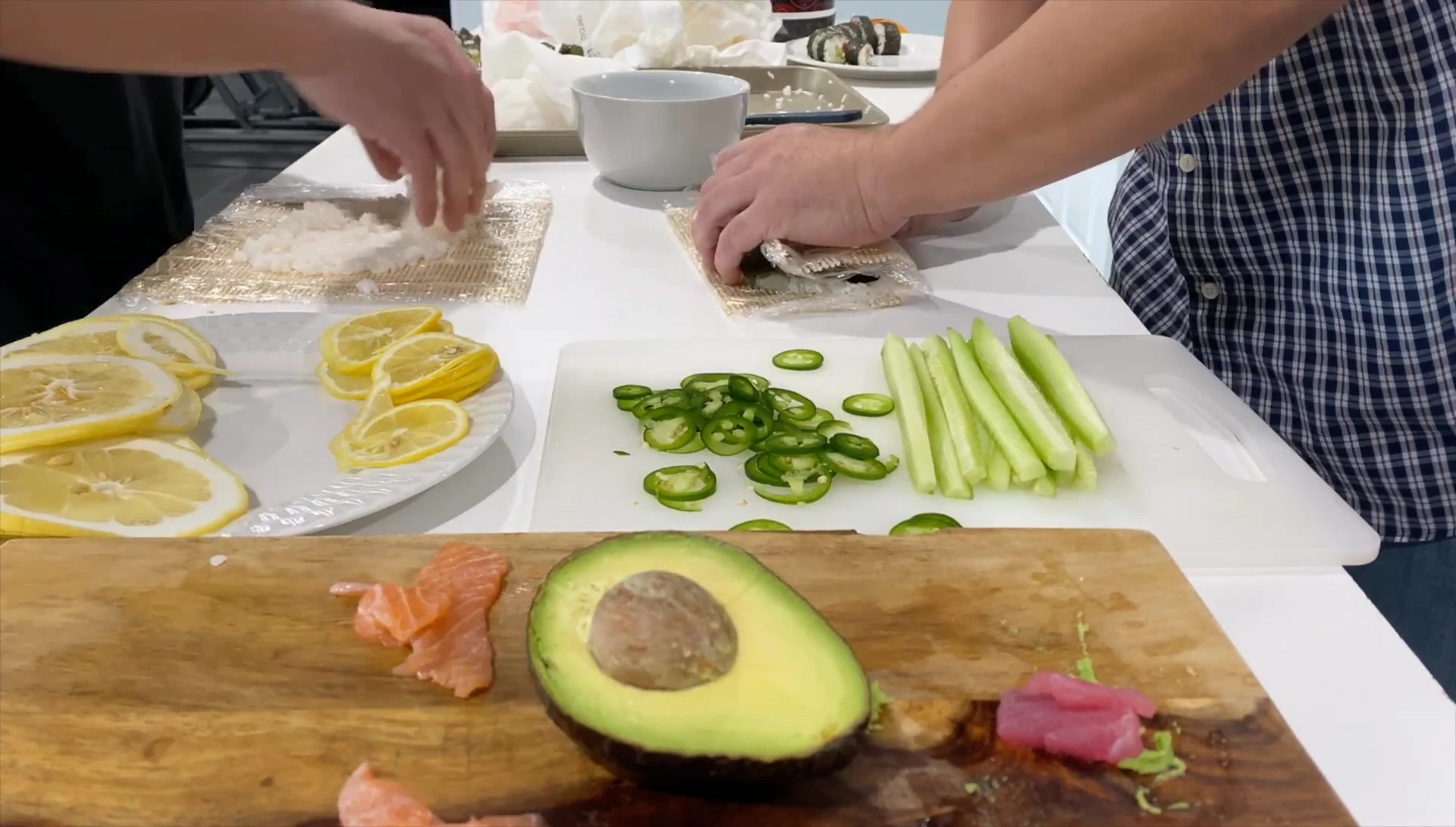 The finished sushi rolls are shown.