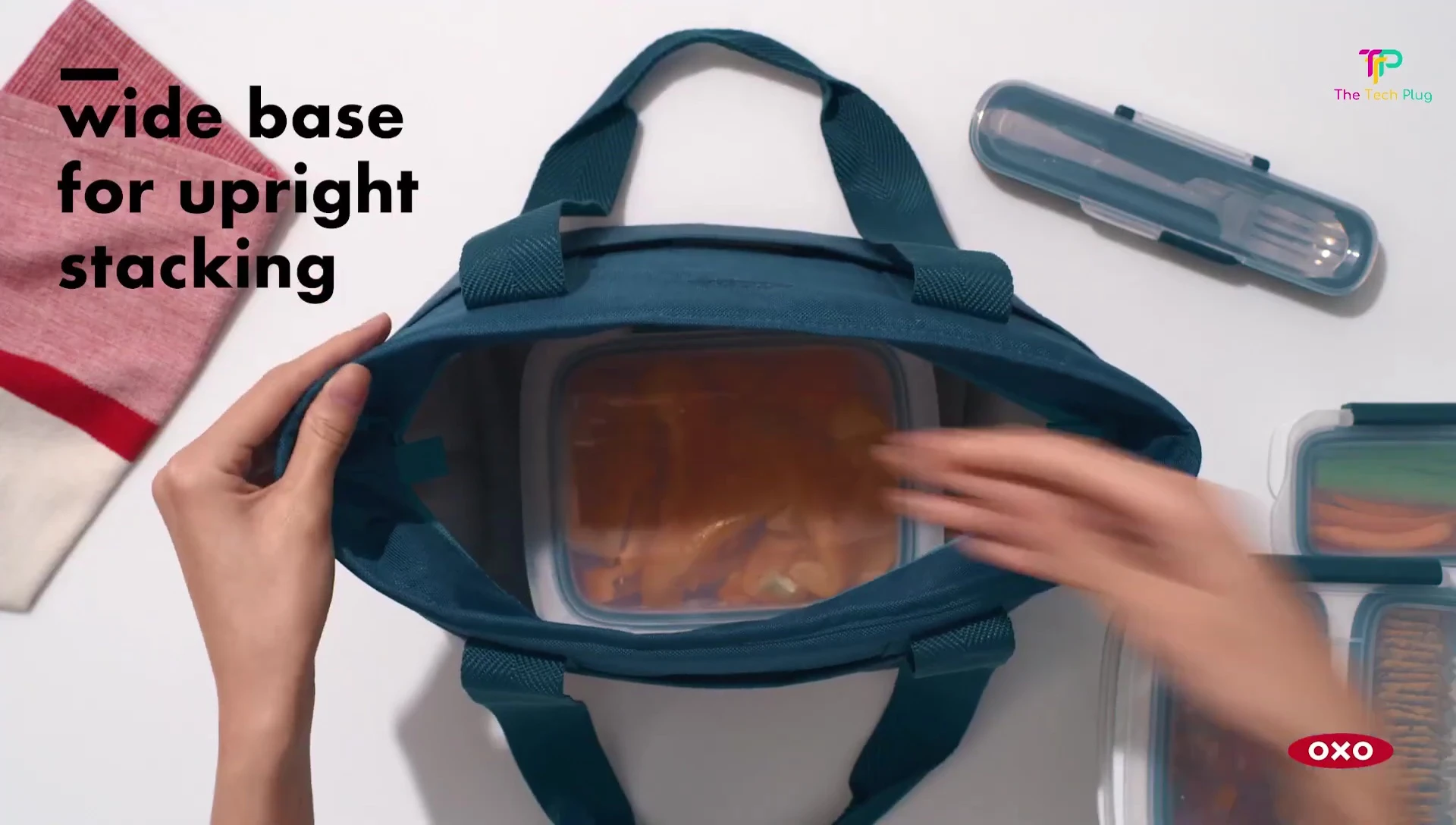 The OXO Good Grips Prep & Go Insulated Lunch Bag showing its long straps.