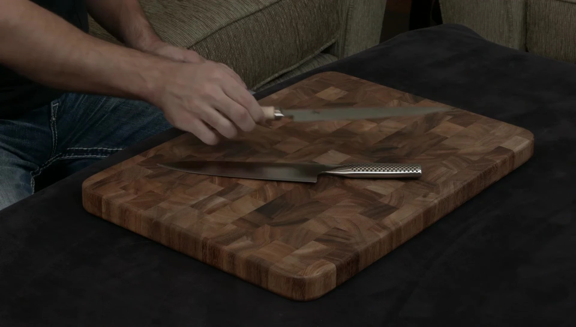 The full tang of the Miyabi Birchwood knife.