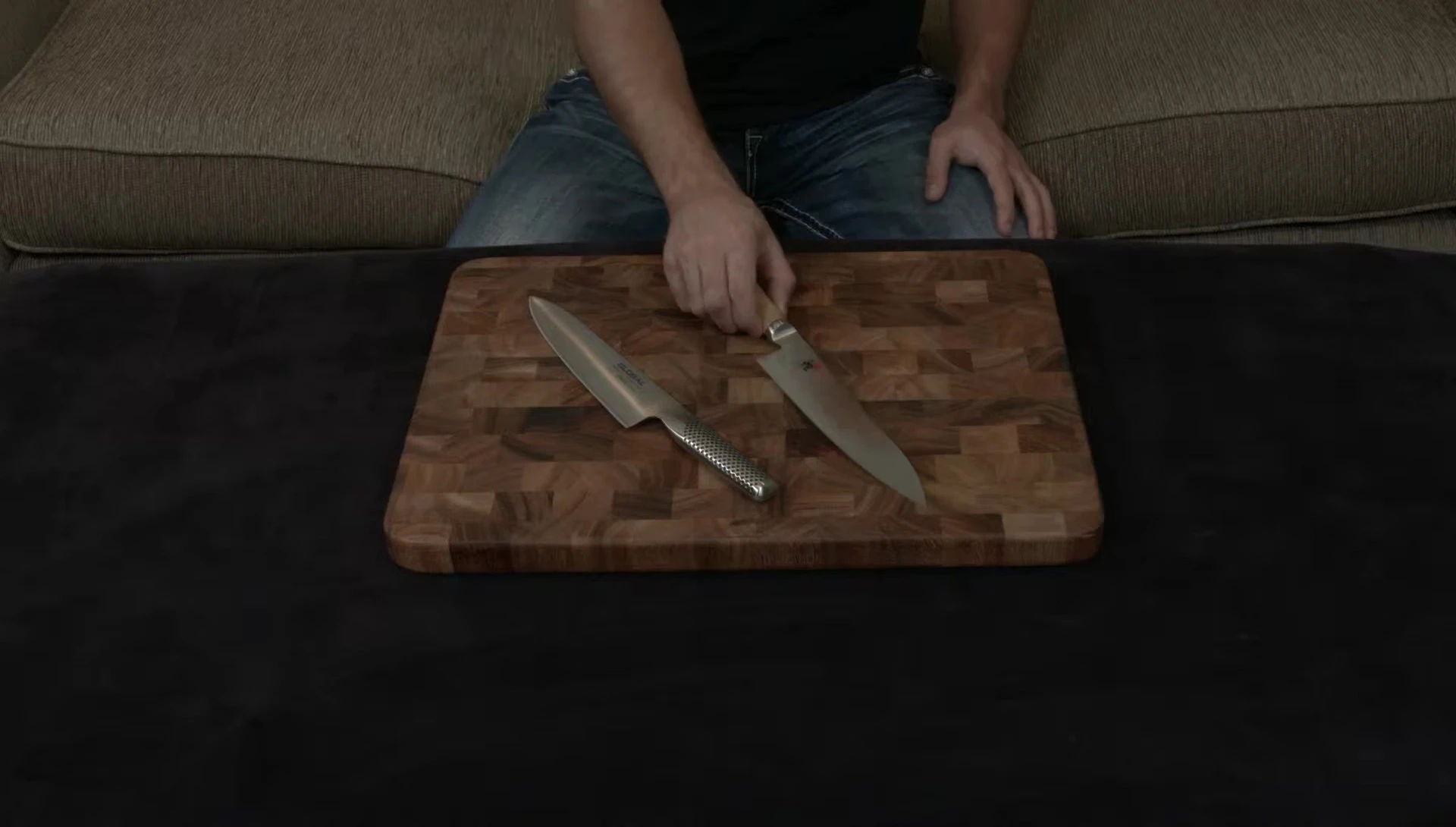 Detail of the Global knife, highlighting the smooth edges and seamless construction.