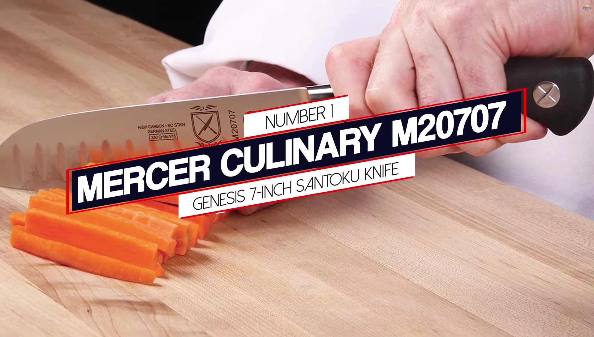Close-up of the Mercer Culinary Genesis Santoku knife