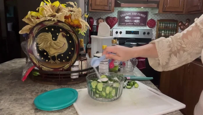 Let the cucumbers sit for 10 minutes to draw out moisture.