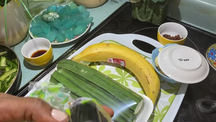Begin cooking the okra and mushrooms. The exact method is unclear from the provided transcript.