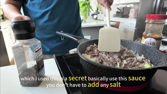 Add Korean BBQ sauce to the pan. (No need for extra salt or soy sauce).