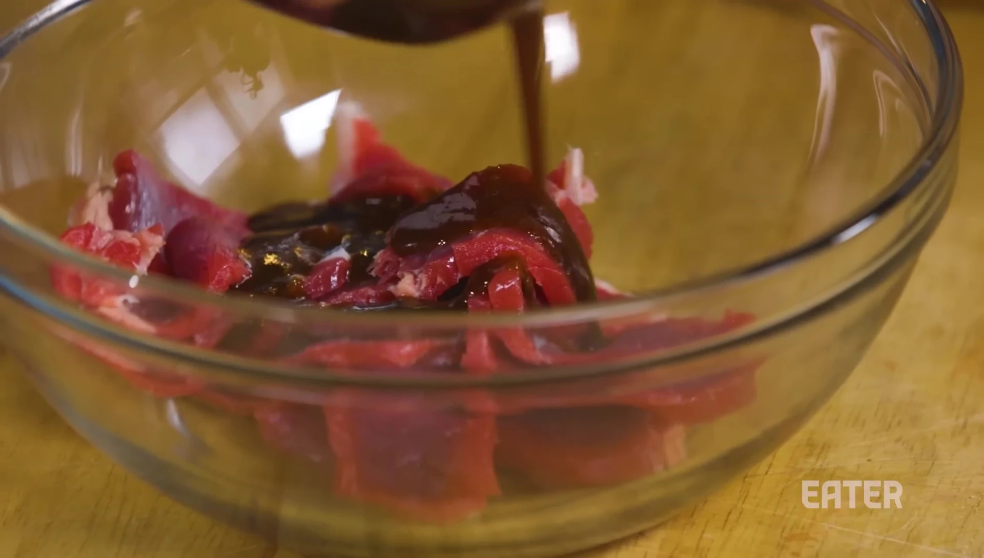 Marinated meat.