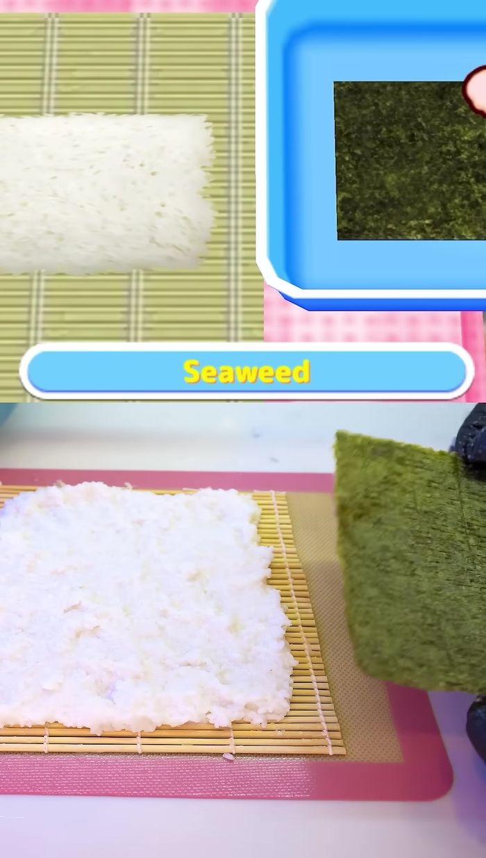 Add avocado slices to the rice.