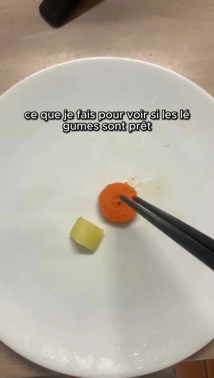 Check if vegetables are cooked by inserting chopsticks. They should be soft.