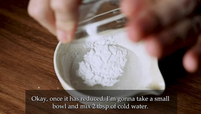 Mix cold water and cornstarch to make a slurry. Pour the slurry into the pan and mix gently to thicken the sauce.