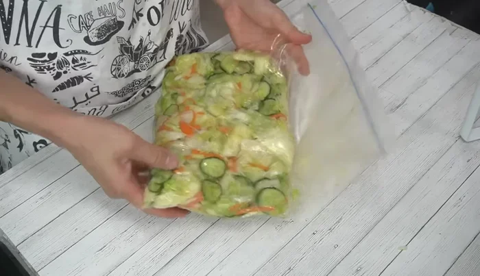 Remove air, seal the bag tightly, place it on a tray, press with a weight, and let it sit for about 1-2 hours. (392.039)