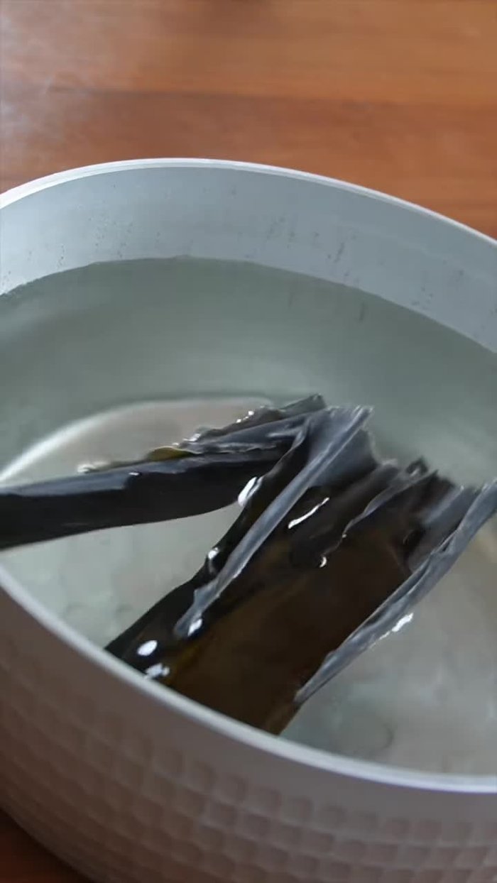Add kombu to water and let it stand for 30 minutes.