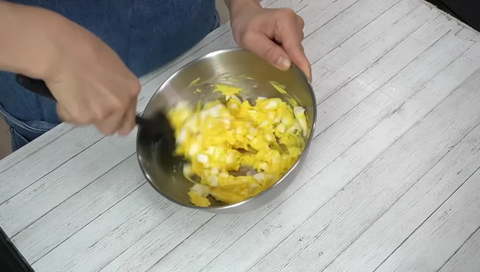 Add the chopped egg whites and gently mix.